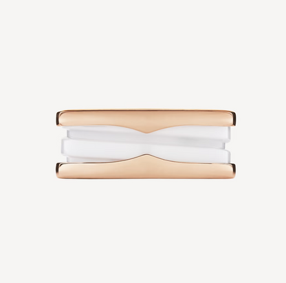 [vivabelle]ZERO 1 RING AUS ZWEI BÄNDERN UND WEISSER KERAMIK-SPIRALE IN ROSA GOLD