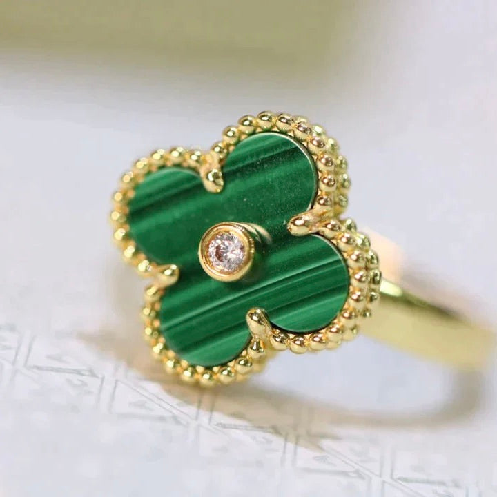 [vivabelle]CLOVER MALACHIT RING GOLD DIAMANT