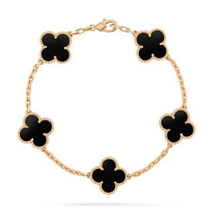 [vivabelle]CLOVER 5 MOTIVE SCHWARZER ONYX ARMBAND 