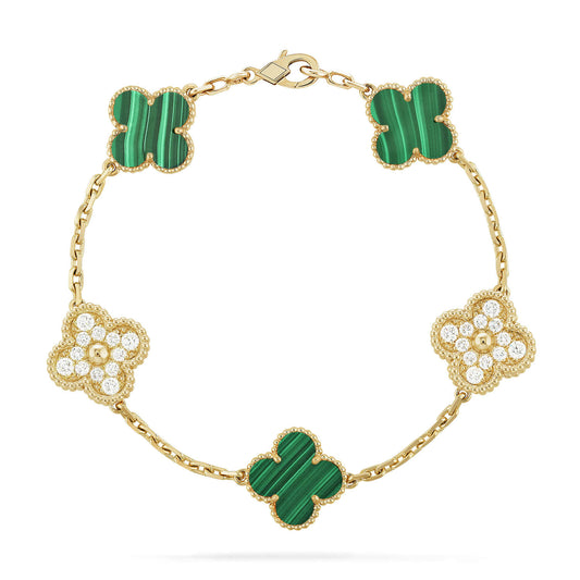 [vivabelle]CLOVER 5 MOTIV MALACHIT DIAMANT ARMBAND