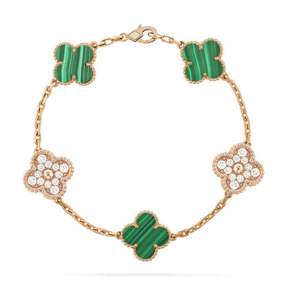 [vivabelle]CLOVER 5 MOTIV MALACHIT DIAMANT ARMBAND