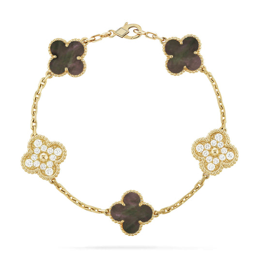 [vivabelle]CLOVER 5 MOTIV GRAUES MOP DIAMANTARMBAND