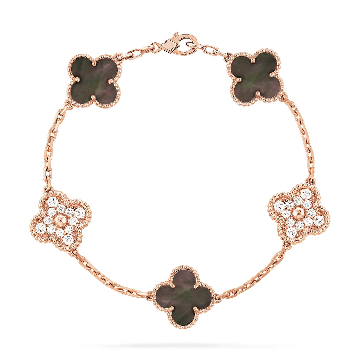 [vivabelle] Armband aus Roségold mit Kleeblatt-Motiven und Diamanten 