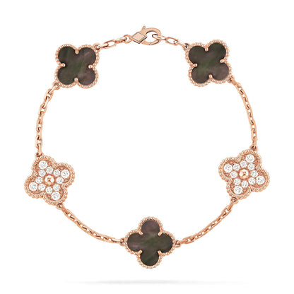 [vivabelle] Armband aus Roségold mit Kleeblatt-Motiven und Diamanten 