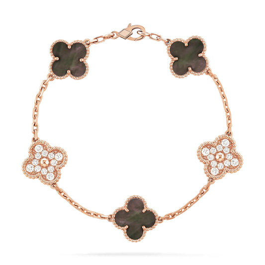 [vivabelle] Armband aus Roségold mit Kleeblatt-Motiven und Diamanten 