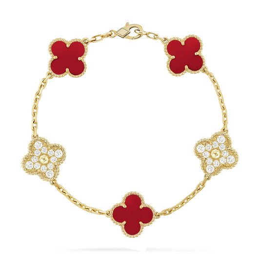[vivabelle]KLEE 5 MOTIVE KARNEOL DIAMANT ARMBAND