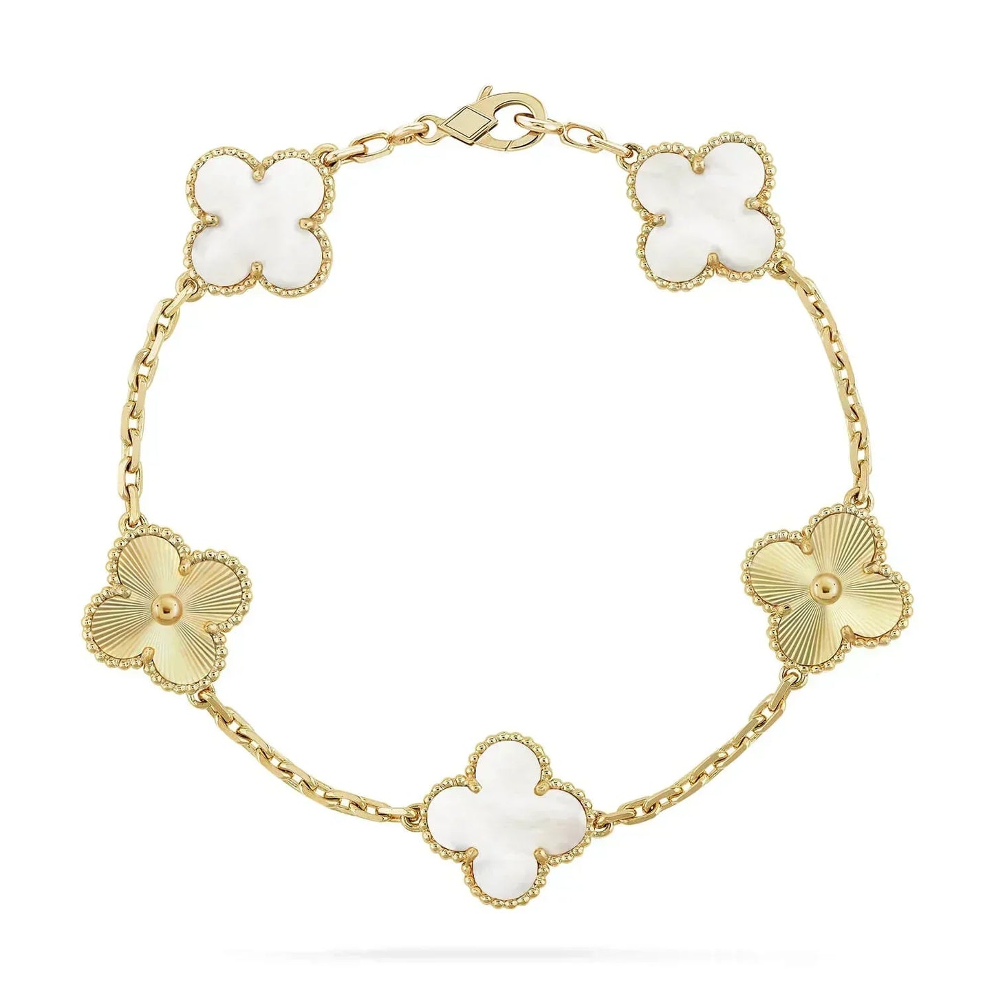 [vivabelle]KLEE-ARMBAND 5 MOTIV WEISS MOP ROSA GOLD