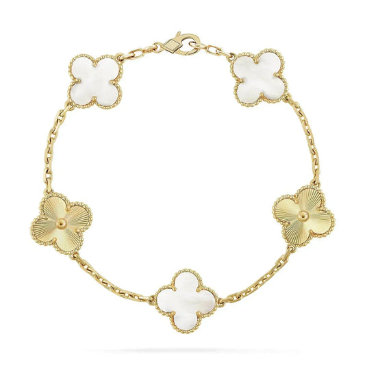 [vivabelle]KLEE-ARMBAND 5 MOTIV WEISS MOP ROSA GOLD