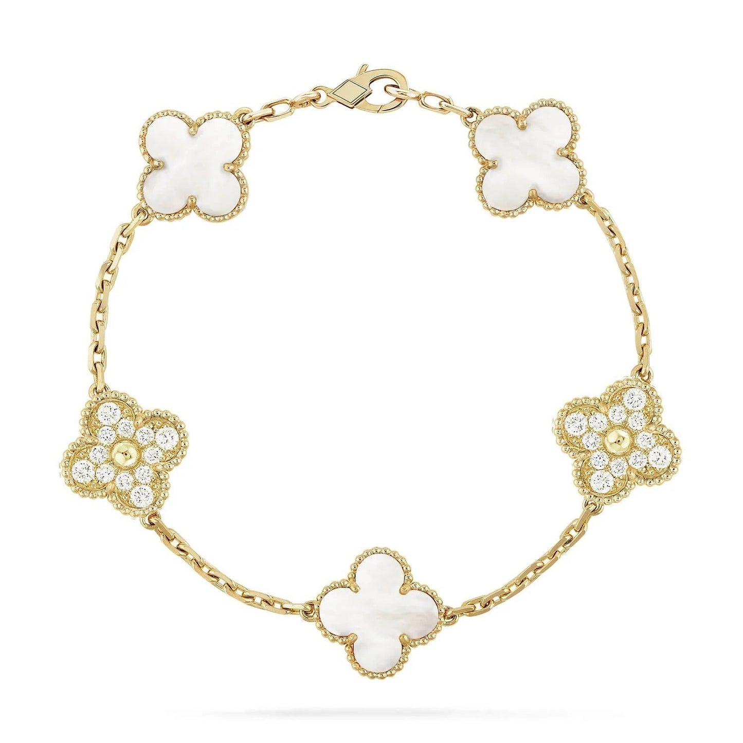 [vivabelle]CLOVER ARMBAND 5 MOTIV WEISSER MOP DIAMANT 