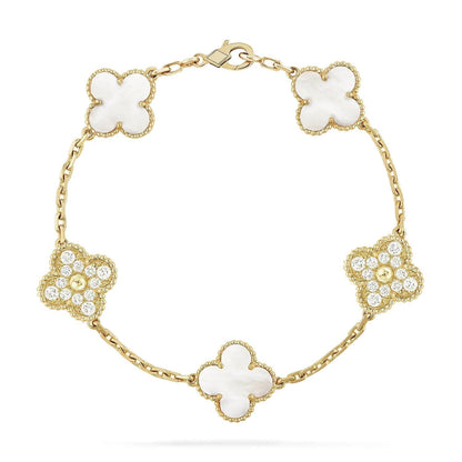 [vivabelle]CLOVER ARMBAND 5 MOTIV WEISSER MOP DIAMANT 