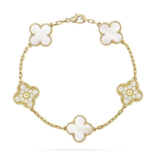 [vivabelle]CLOVER ARMBAND 5 MOTIV WEISSER MOP DIAMANT 
