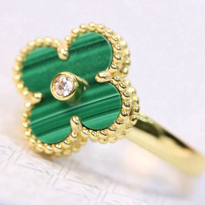 [vivabelle]CLOVER MALACHIT RING GOLD DIAMANT