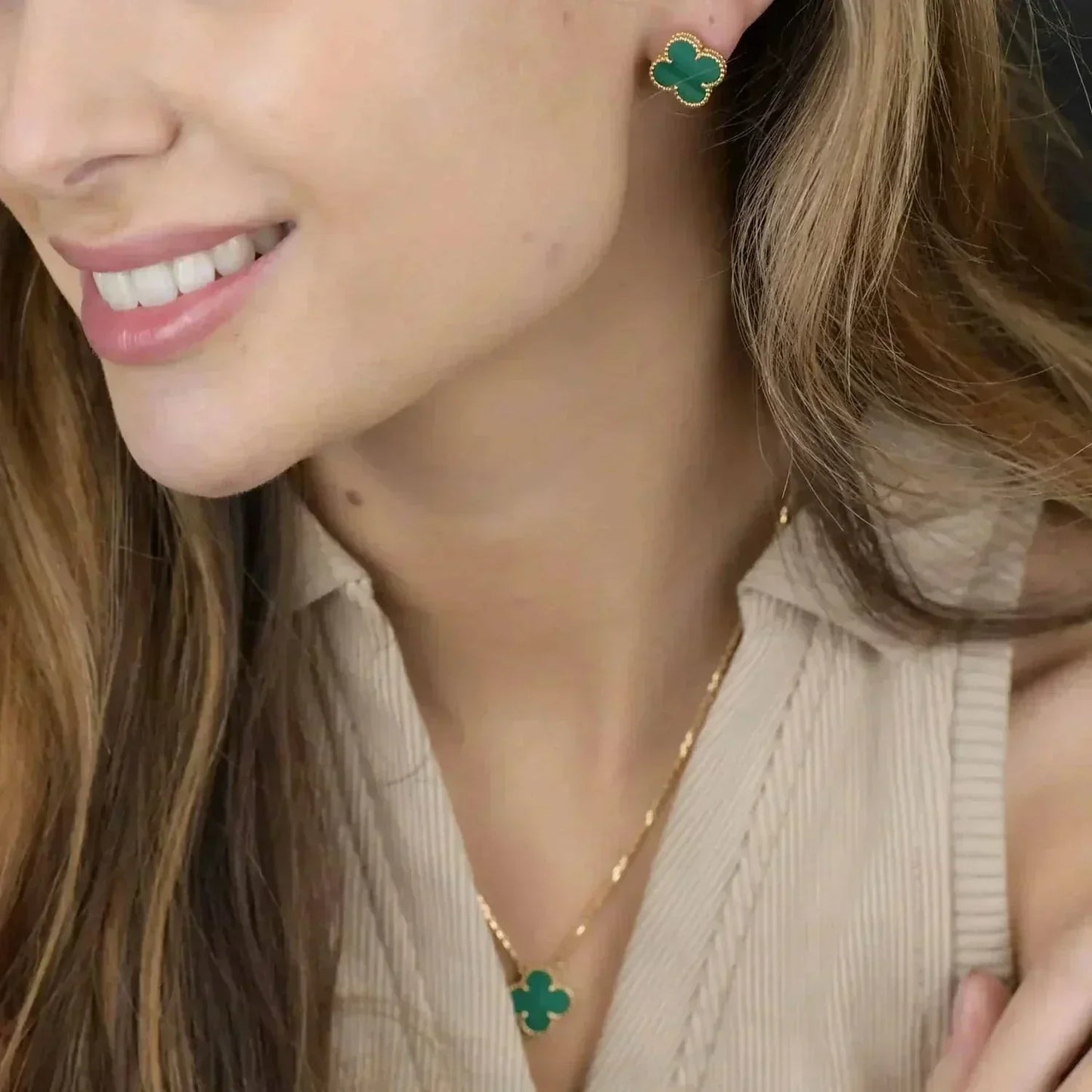 [vivabelle]CLOVER MINI 9.5MM MALACHITE  EARRINGS