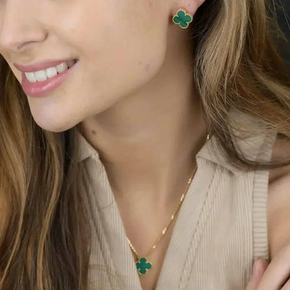 [vivabelle]CLOVER MINI 9.5MM MALACHITE  EARRINGS