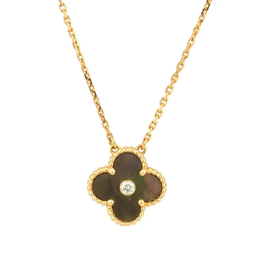 [vivabelle]CLOVER 15MM DIAMOND AND MOTHER-OF-GREY NECKLACE