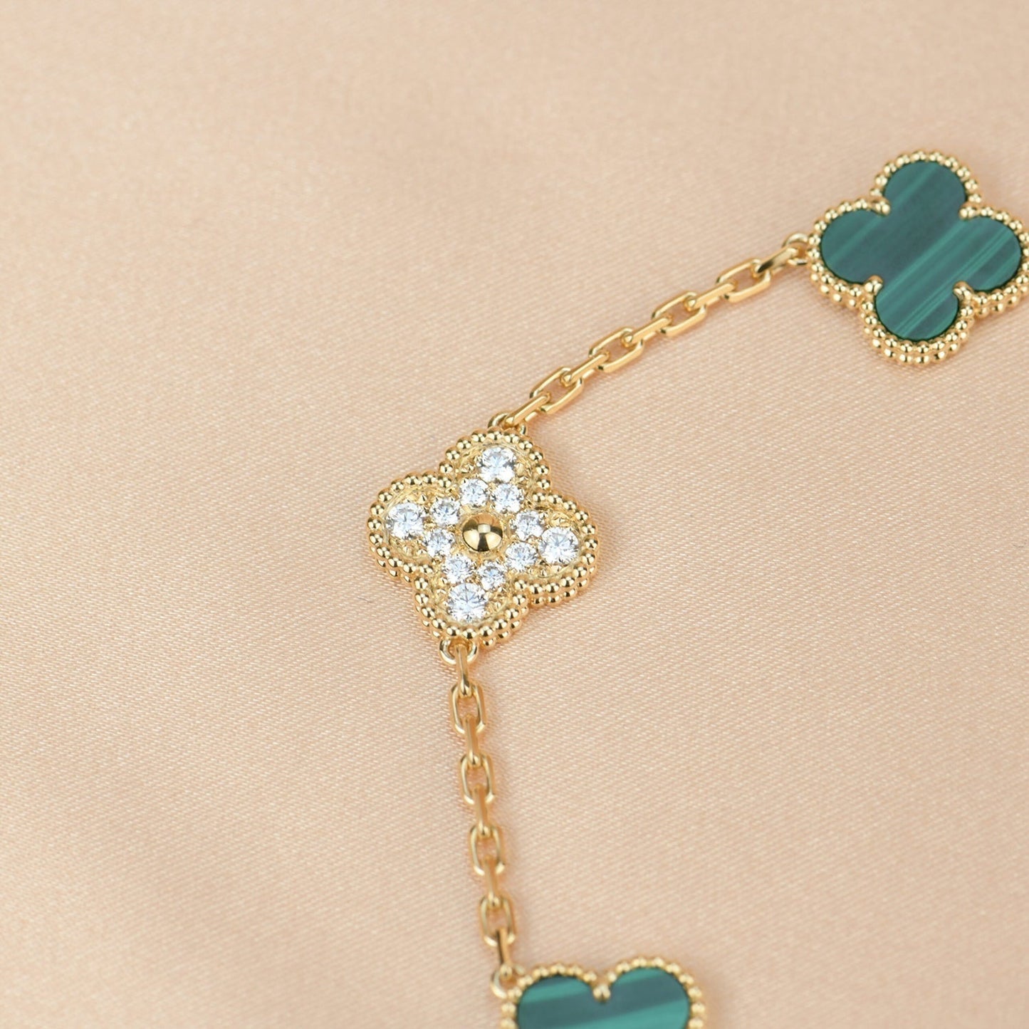 [vivabelle]CLOVER 5 MOTIV MALACHIT DIAMANT ARMBAND