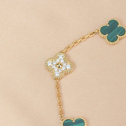 [vivabelle]CLOVER 5 MOTIV MALACHIT DIAMANT ARMBAND