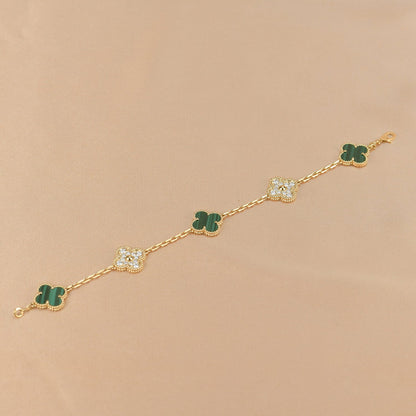 [vivabelle]CLOVER 5 MOTIV MALACHIT DIAMANT ARMBAND