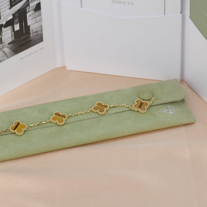 [vivabelle]CLOVER  5 MOTIFS TIGER EYE BRACELET