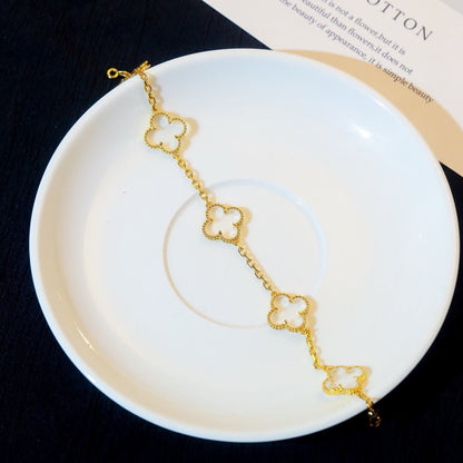 [vivabelle]CLOVER 5 MOTIF ROCK CRYSTAL PINK GOLD BRACELET