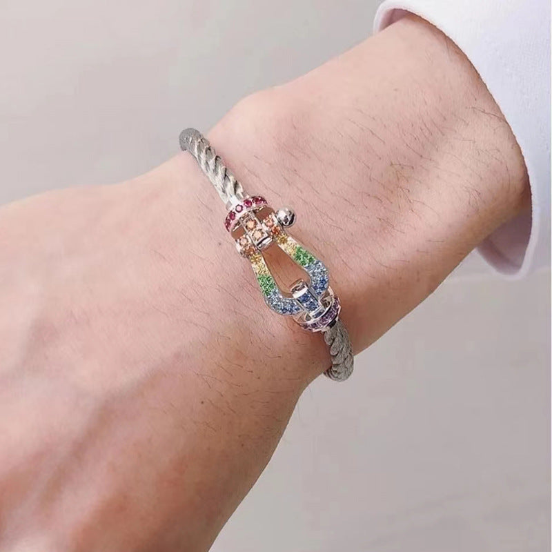 [vivabelle]FORC LARGE HORSESHOE  COLORED DIAMOND BRACELET SILVER
