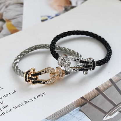 [vivabelle]FORCE LARGE HORSESHOE BLACK WHITE DIAMOND BRACELET ROSE GOLD