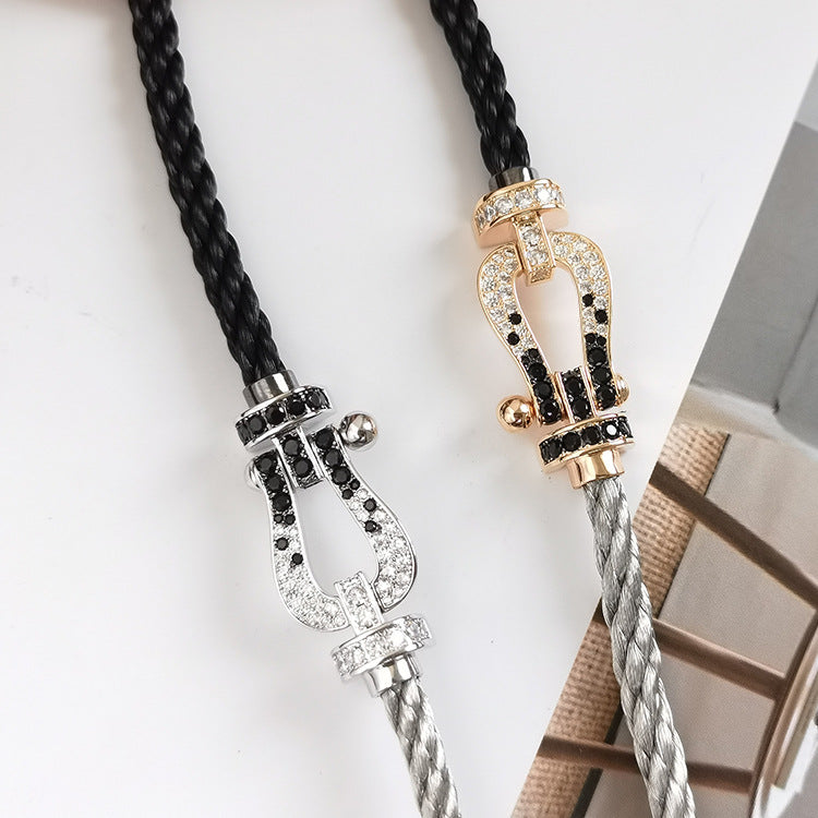 [vivabelle]FORCE LARGE HORSESHOE BLACK WHITE DIAMOND BRACELET ROSE GOLD