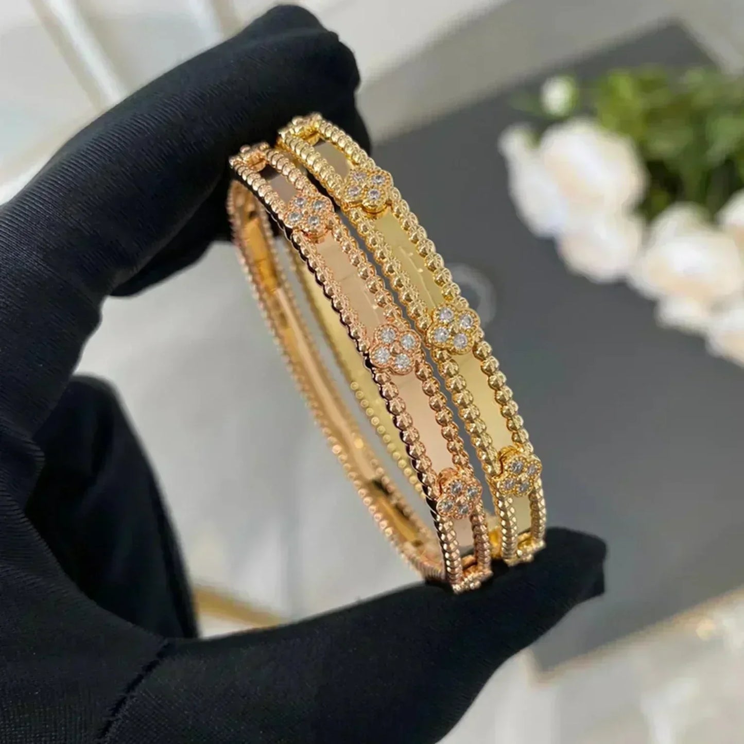 [vivabelle]CLOVER ARMBAND 4MM DIAMANTEN