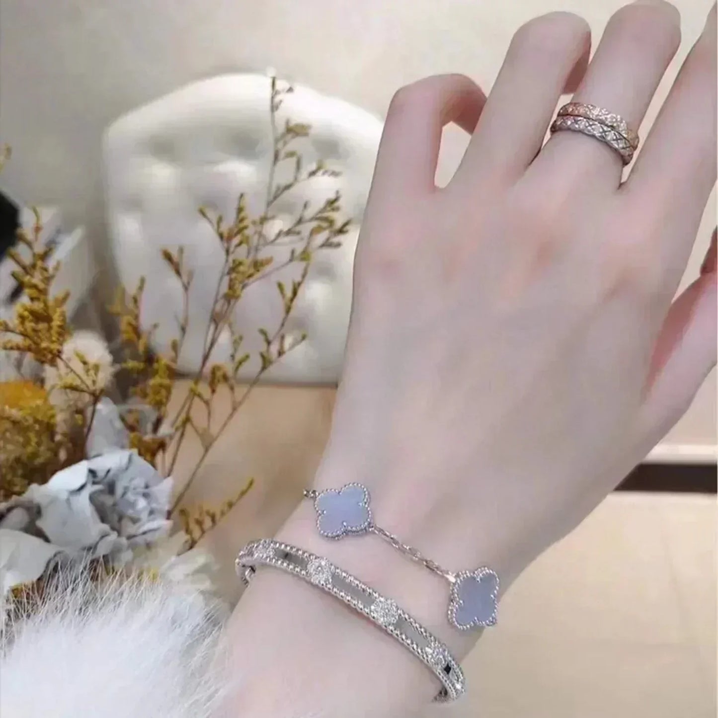 [vivabelle]CLOVER  5 MOTIF PURPLE CHALCEDONY BRACELET SILVER