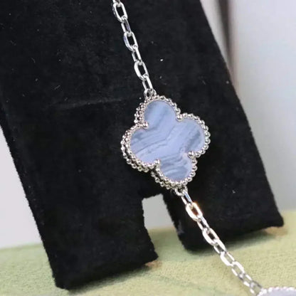 [vivabelle]CLOVER  5 MOTIF PURPLE CHALCEDONY BRACELET SILVER