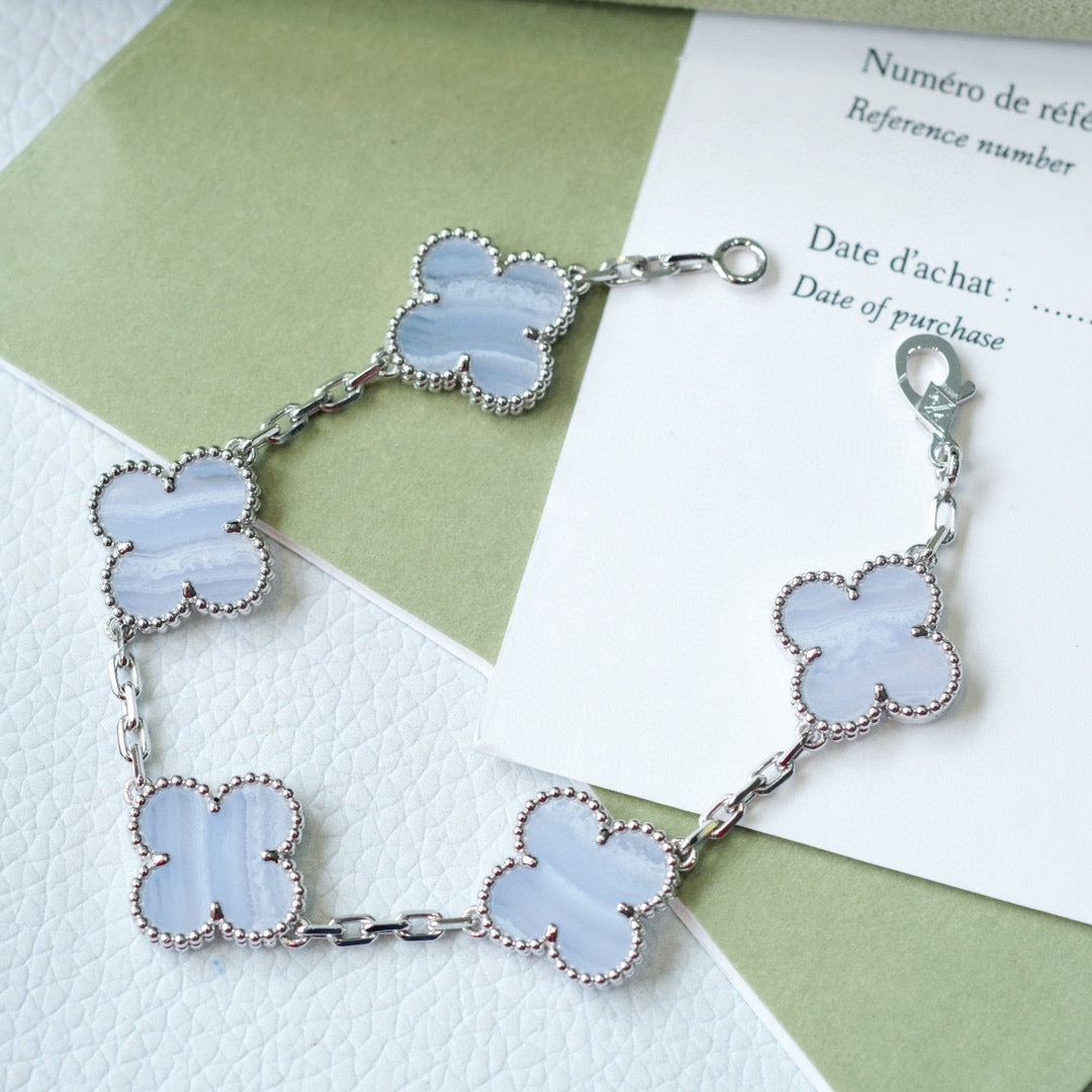 [vivabelle]CLOVER  5 MOTIF PURPLE CHALCEDONY BRACELET SILVER