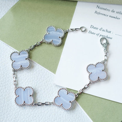 [vivabelle]CLOVER  5 MOTIF PURPLE CHALCEDONY BRACELET SILVER