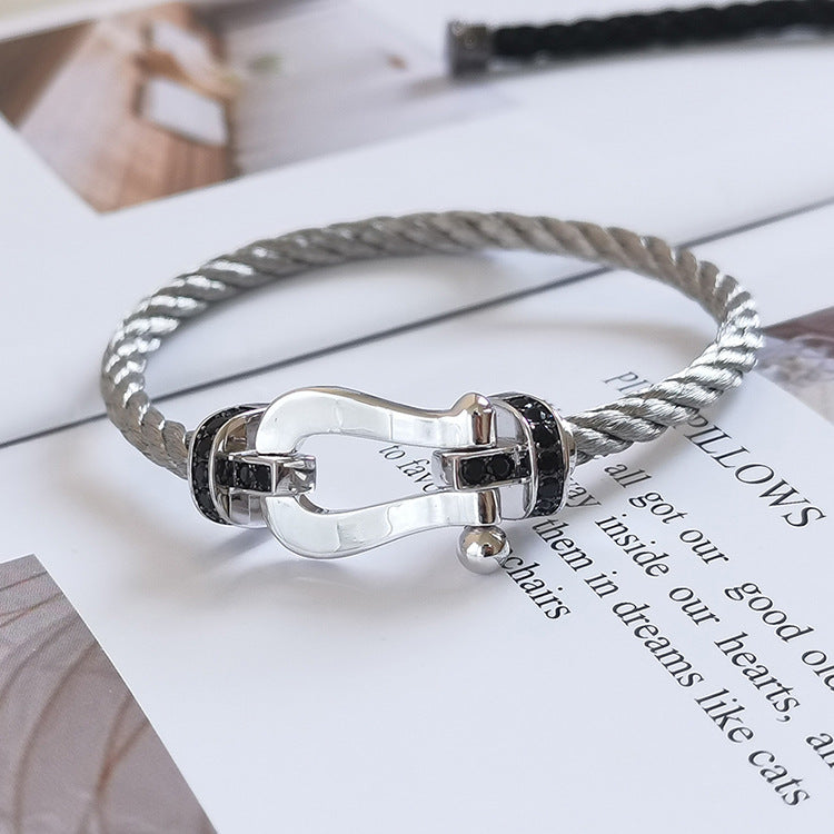[vivabelle]FORCE LARGE HORSESHOE BLACK DIAMOND BRACELET SILVER