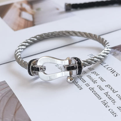 [vivabelle]FORCE LARGE HORSESHOE BLACK DIAMOND BRACELET SILVER