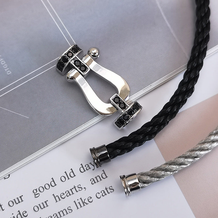 [vivabelle]FORCE LARGE HORSESHOE BLACK DIAMOND BRACELET SILVER