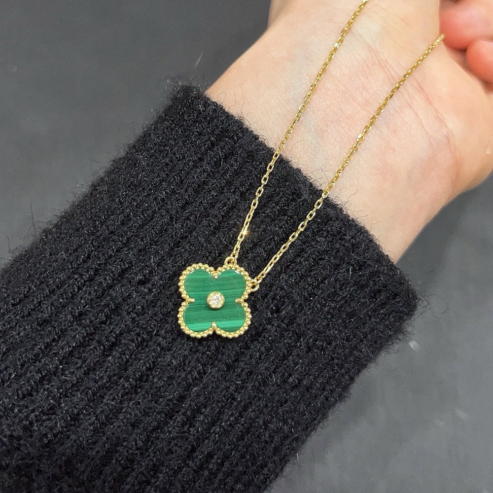 [vivabelle]CLOVER 15MM DIAMOND TURQUOISE NECKLACE
