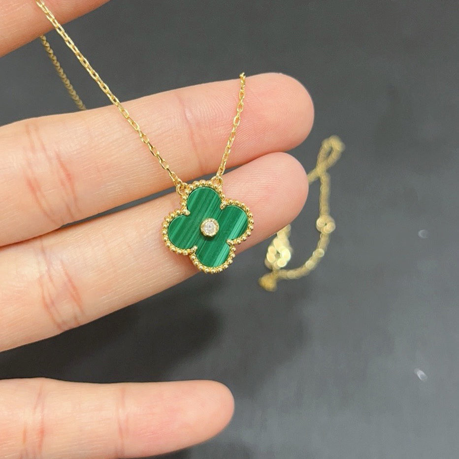 [vivabelle]CLOVER 15MM DIAMOND TURQUOISE NECKLACE