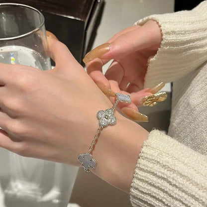 [vivabelle]CLOVER 5 MOTIV DIAMANT LILA CHALCEDON ARMBAND SILBER 