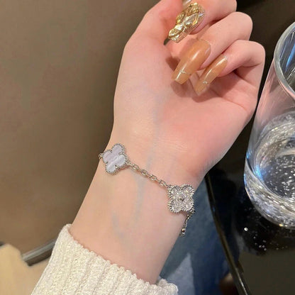 [vivabelle]CLOVER 5 MOTIV DIAMANT LILA CHALCEDON ARMBAND SILBER 