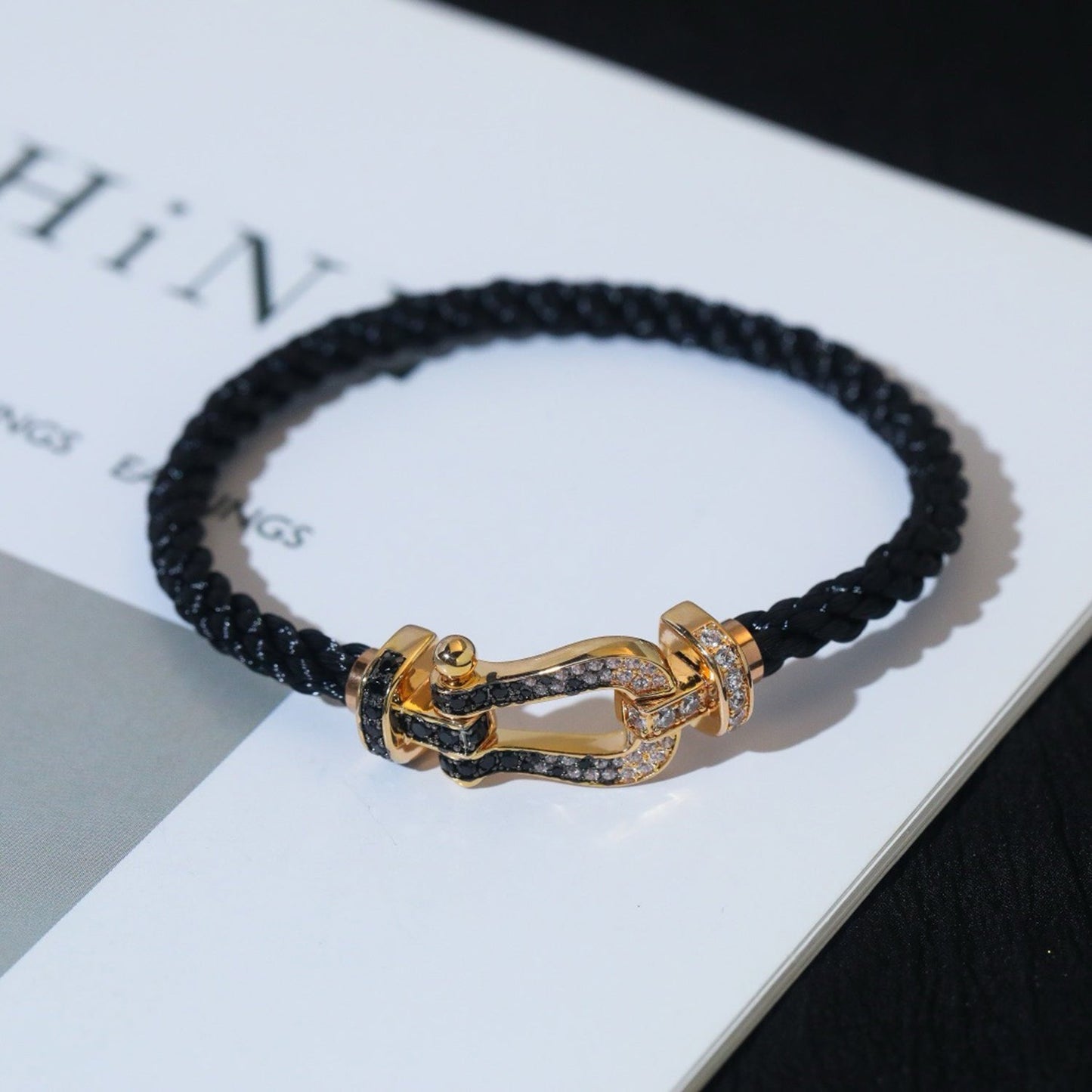 [vivabelle]FORCE LARGE HORSESHOE BLACK WHITE DIAMOND BRACELET ROSE GOLD