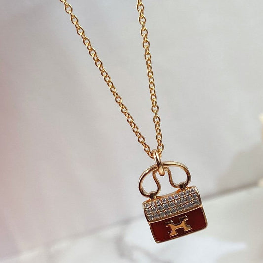 [vivabelle]CONSTANCE RED PEDANT PINK GOLD NECKLACE