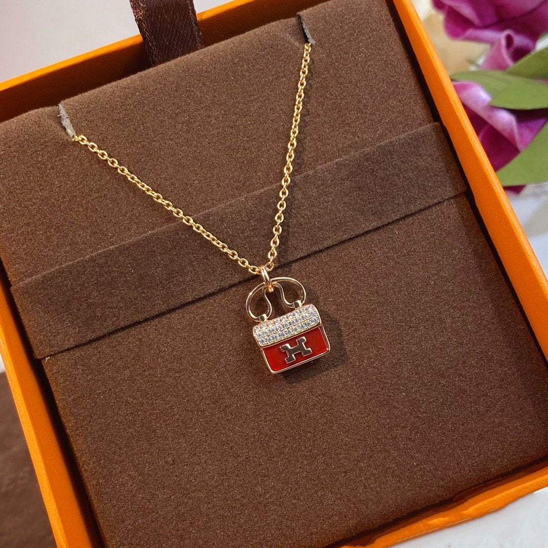 [vivabelle]CONSTANCE RED PEDANT PINK GOLD NECKLACE