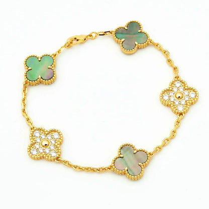 [vivabelle]CLOVER 5 MOTIV GRAUES MOP DIAMANTARMBAND