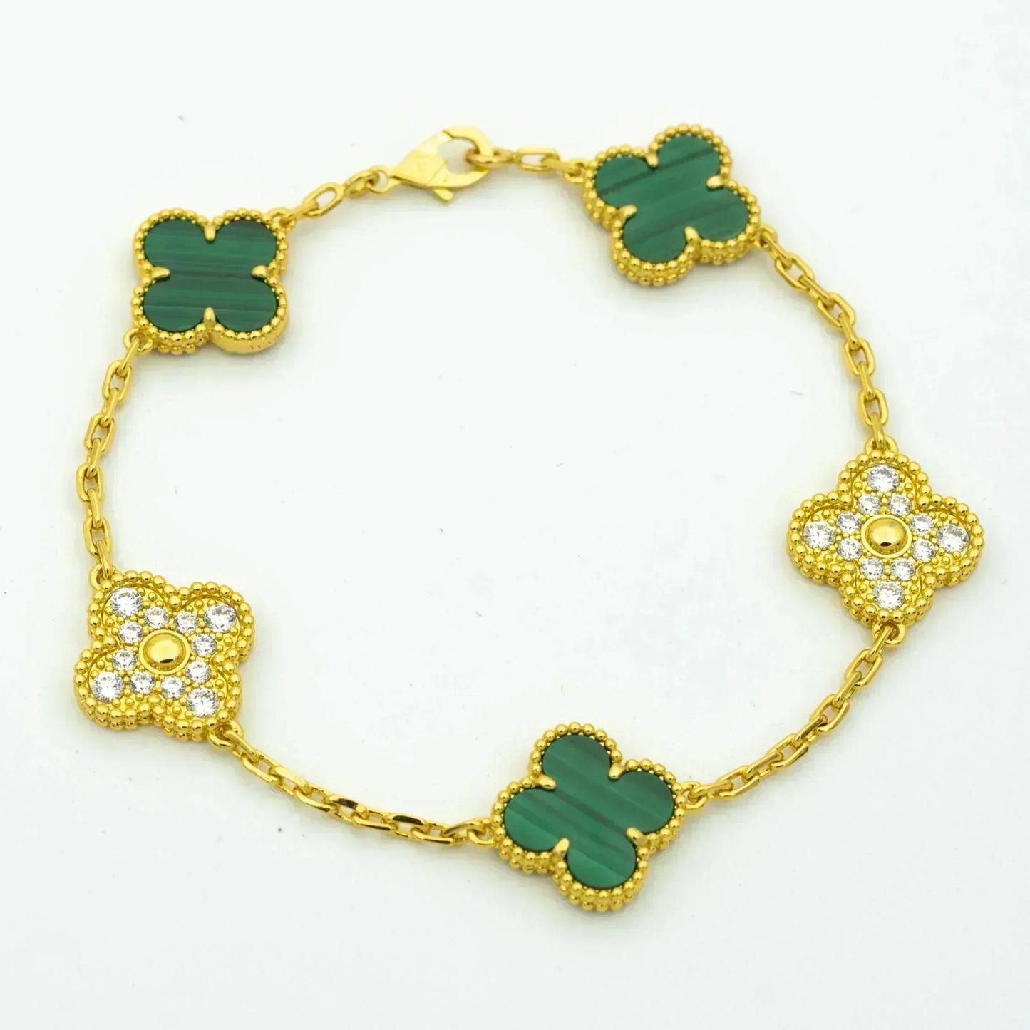[vivabelle]CLOVER 5 MOTIV MALACHIT DIAMANT ARMBAND