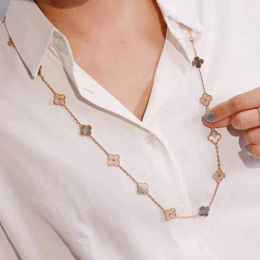 [vivabelle]CLOVER 20 MOTIFS DARK MOP DIAMOND  NECKLACE