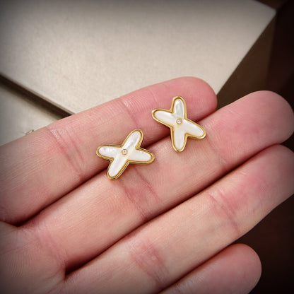 [vivabelle]JEUX DE WHITE MOP GOLD DIAMOND OHRRINGE