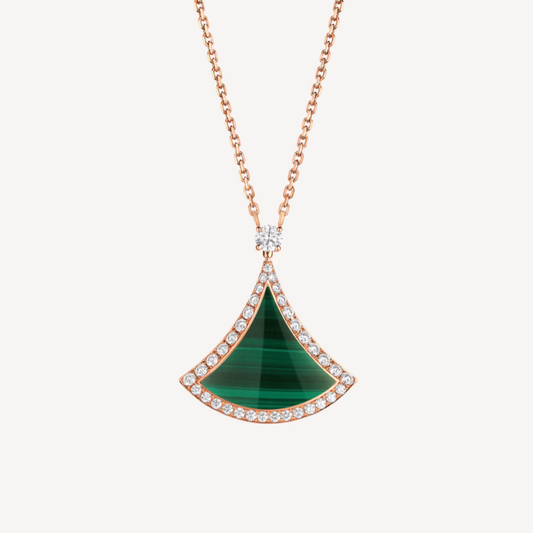 [vivabelle]DREAM MALACHITE DIAMOND PAVED PINK GOLD NECKLACE
