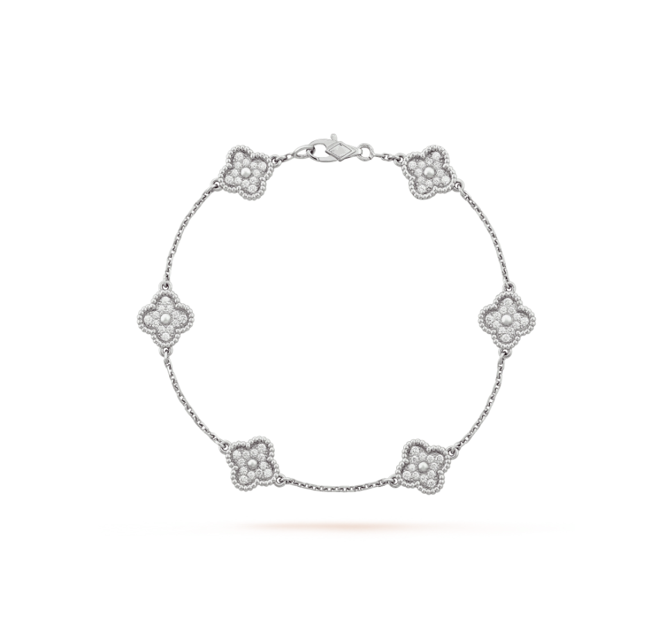 [vivabelle]Silberarmband mit Kleeblattmotiv und 6 Diamanten