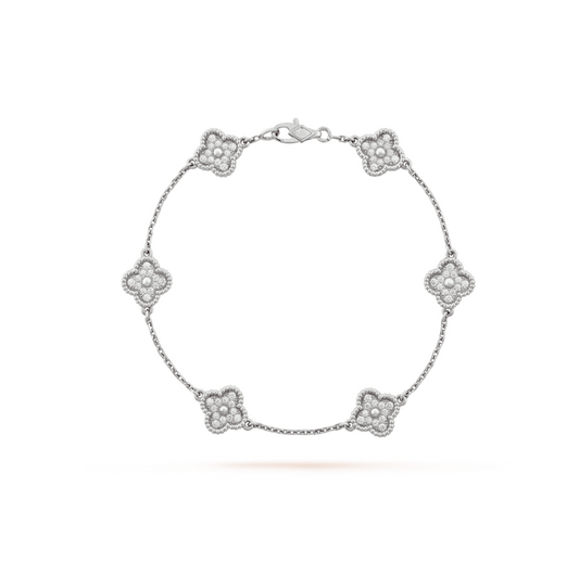 [vivabelle]Silberarmband mit Kleeblattmotiv und 6 Diamanten