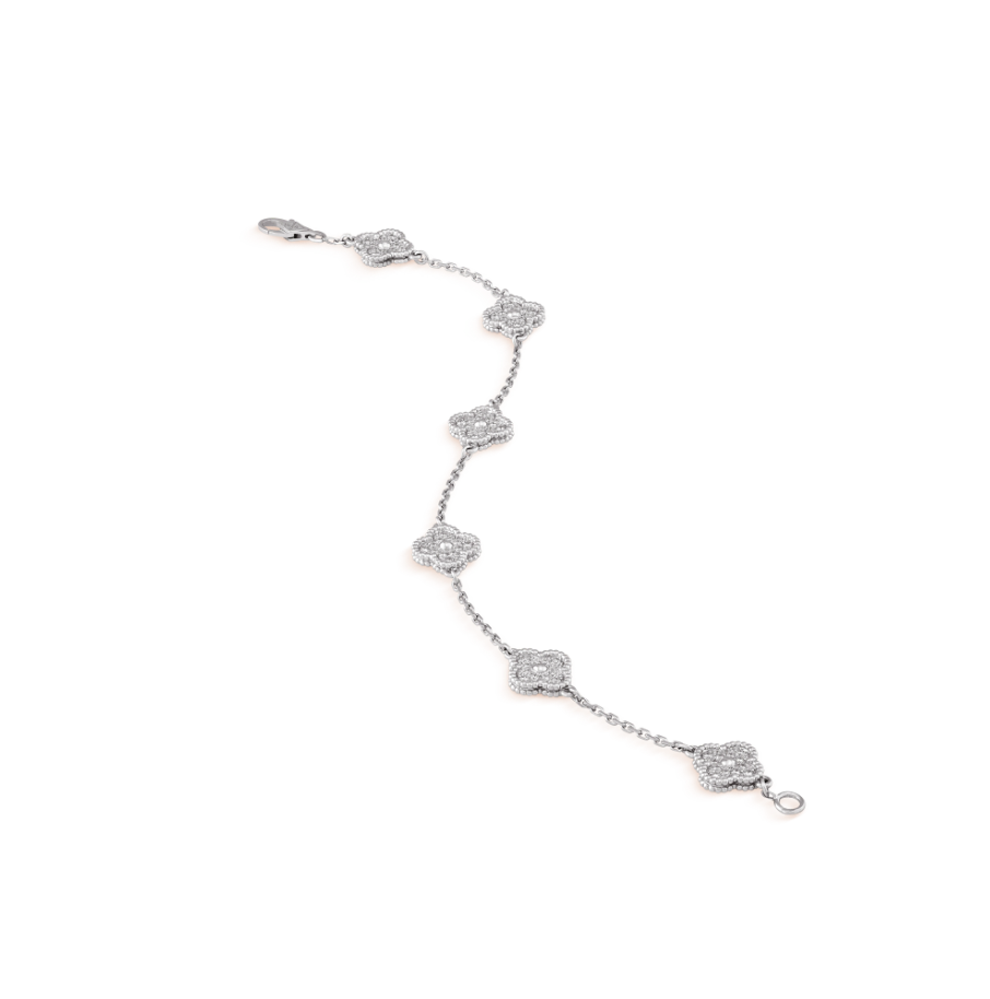 [vivabelle]Silberarmband mit Kleeblattmotiv und 6 Diamanten